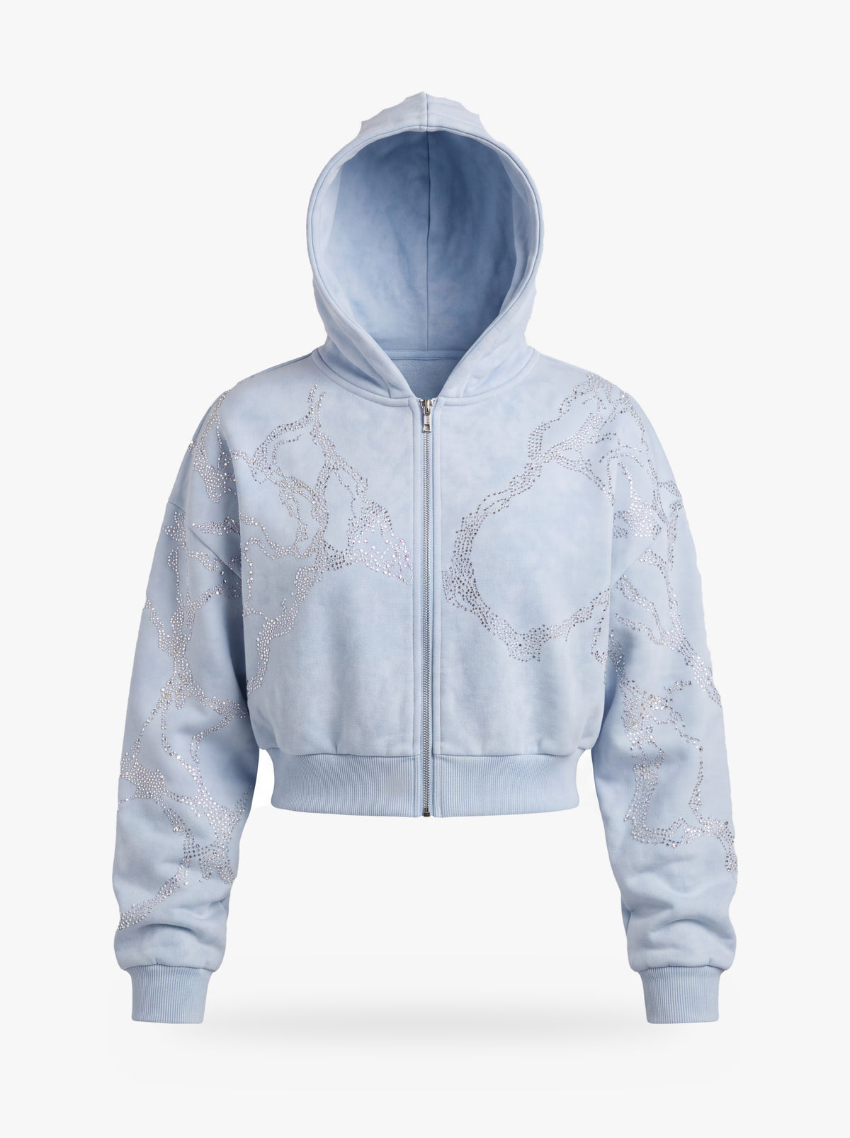 Givre Cropped Zip Hoodie — Baby Blue — front