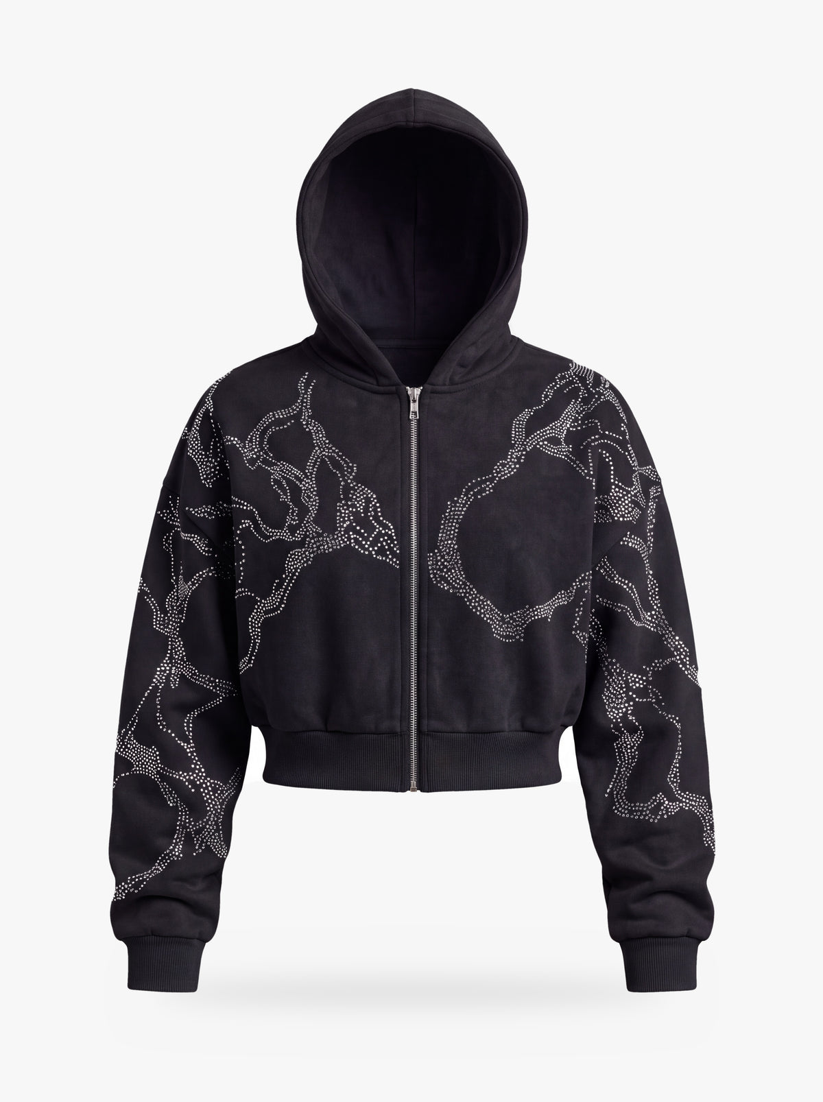 Givre Cropped Zip Hoodie — Black — front